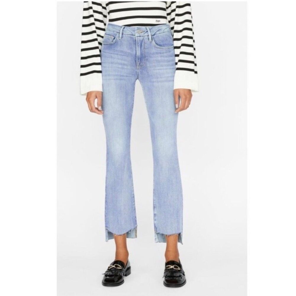 FRAME Jeans Womens 29 Blue Le Crop Mini Boot Slit Stepped Raw Hem Step Fray